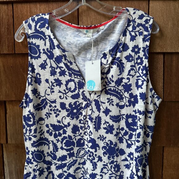 NWT Boden Blue and White Floral Cotton Sleeveless Dress with Pockets  Women's 14 - Picture 2 of 12